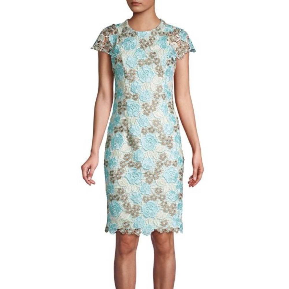 Calvin Klein Blue and Cream Lace Floral Midi Dress